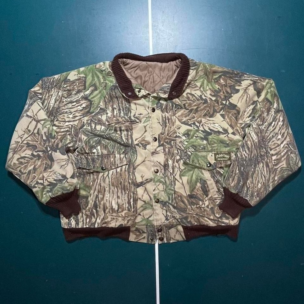 Vintage 80s Realtree Camouflage Bomber Jacket Mens Large brown quilt‎ lined